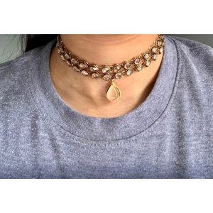 NEW Pakistani Indian Gold Cream Chocker Necklace